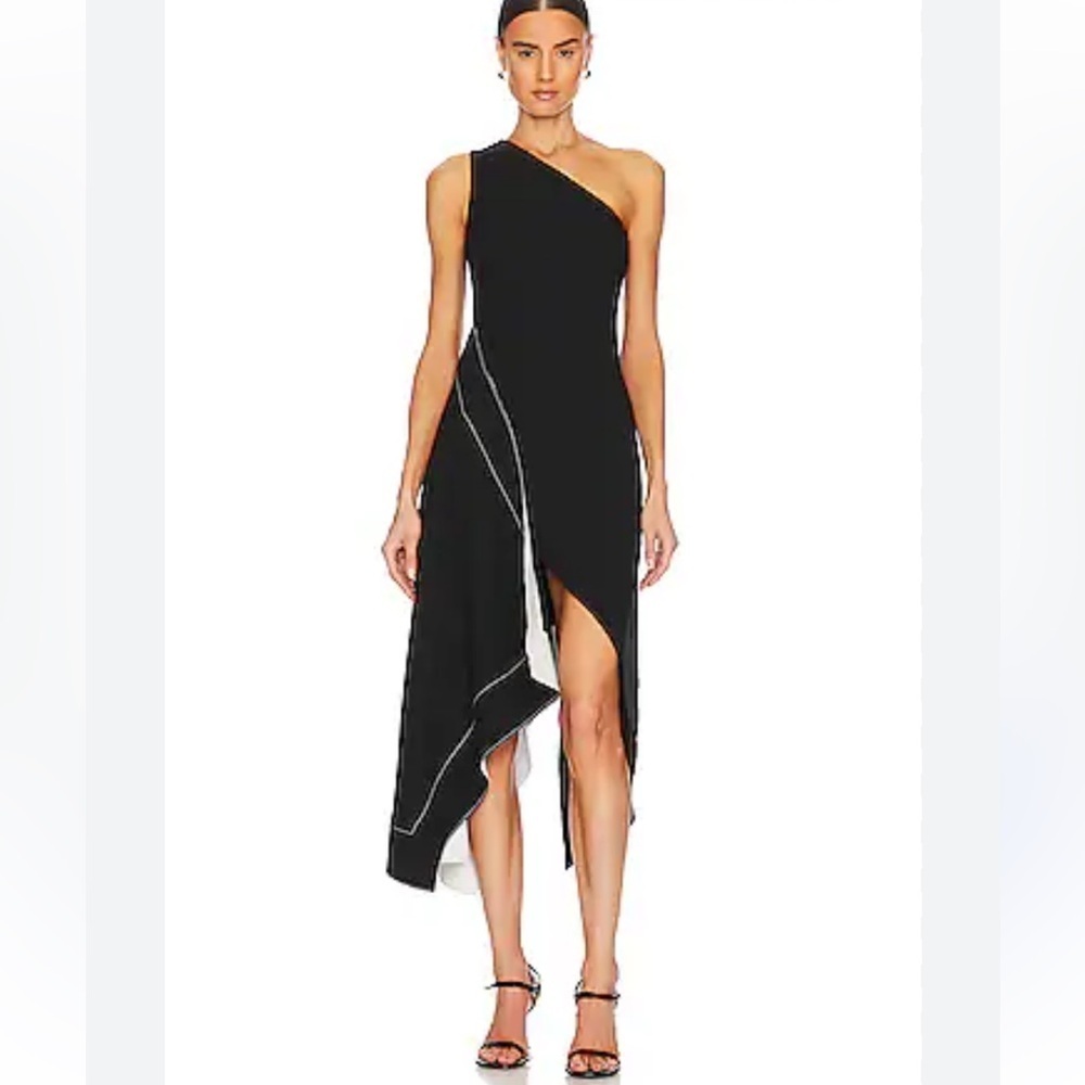 L'Academie Cillian Dress Black & White Midi Dress asymmetrical top Revolve S